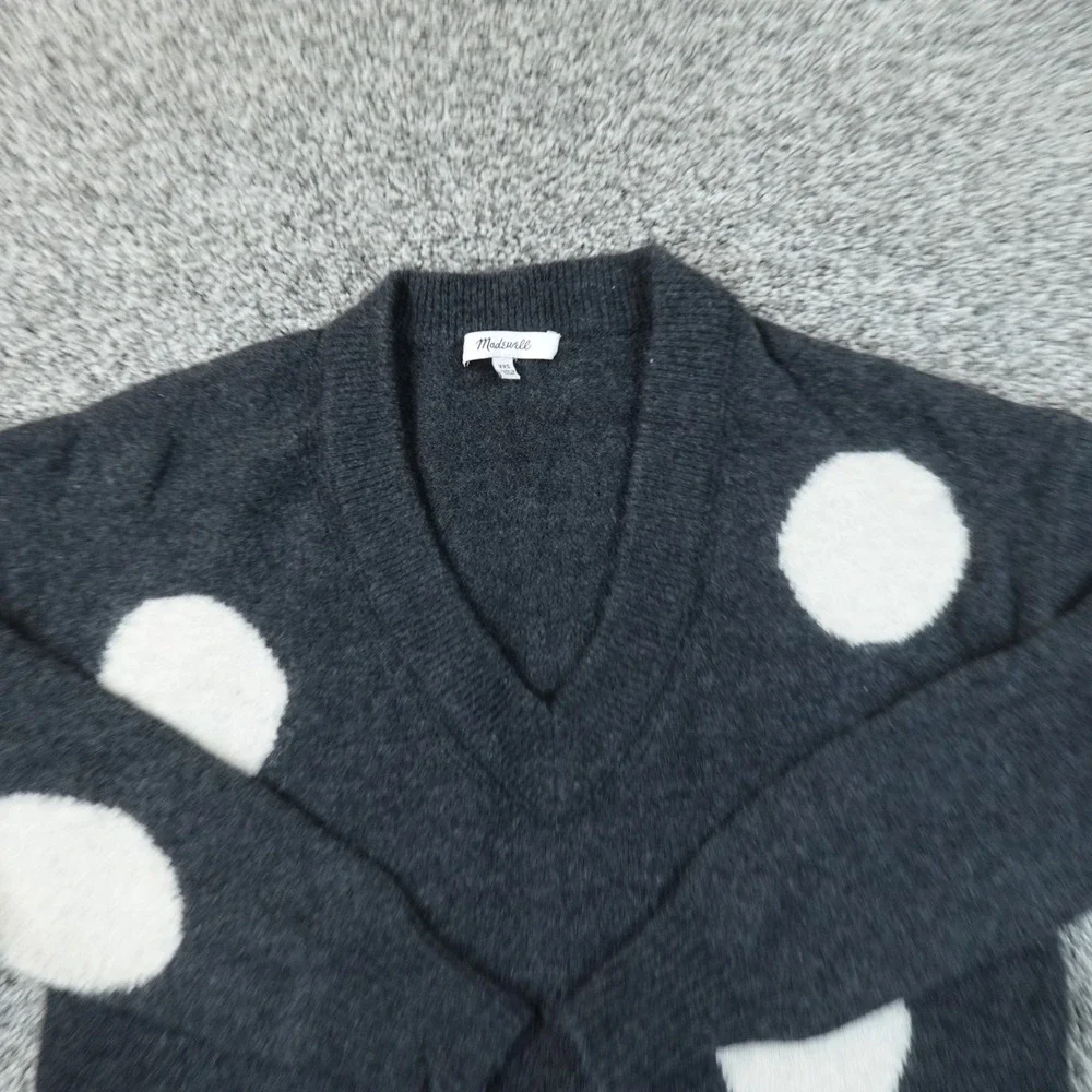 Madewell Sweater Womens 2XS Gray Polka Dot V Neck Pullover Merino Alpaca Knit